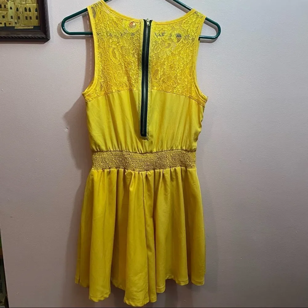 Hollywould Goldenrod Flowy Lace Wasp Waist Romper
